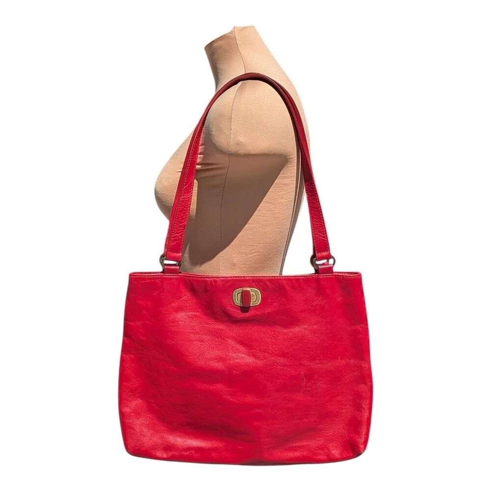 HOBO The Original Red Leather Shoulder Bag Vintage Tote Turnlock Clasp Large